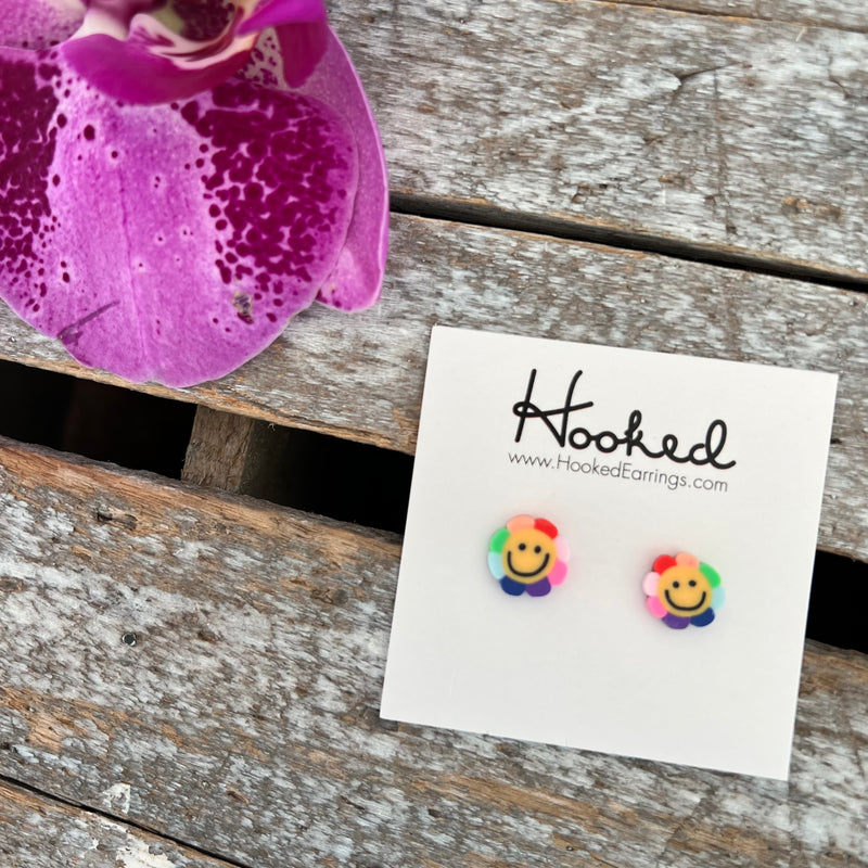 Smiley Flower Clay Studs