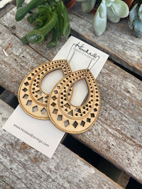 Wooden Deluxe Cutout Earrings - Large Teardrop