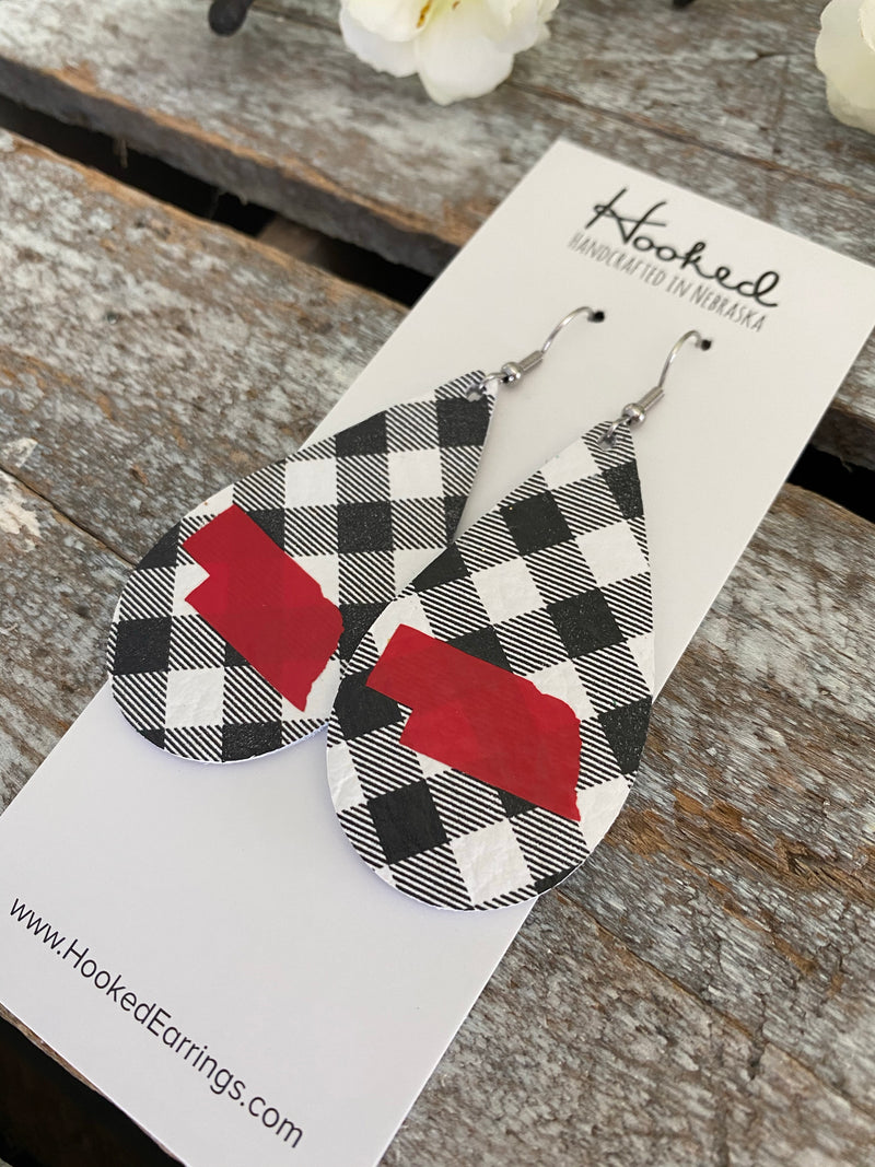 Nebraska State Pride Teardrops in White & Black Buffalo w/Red- Medium