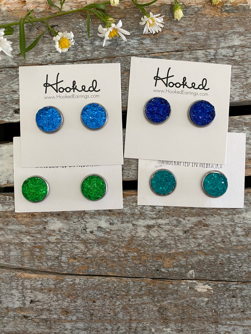 Druzy-Style Round Studs - Colors - 12mm