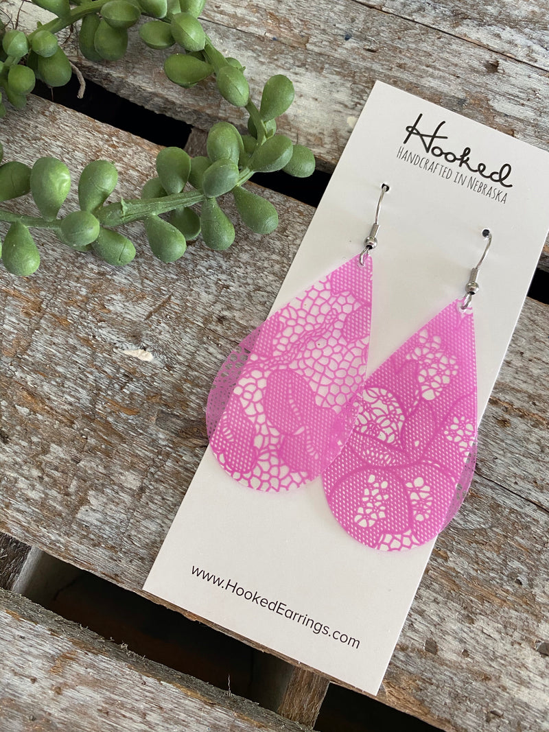 Clearly Pink Lace Pool Earrings