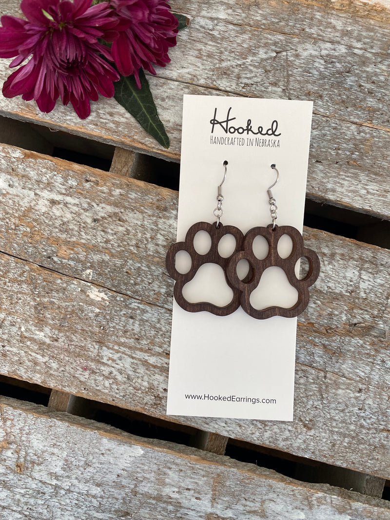 Wooden Cutout Earrings - Paw Print - Custom Colors