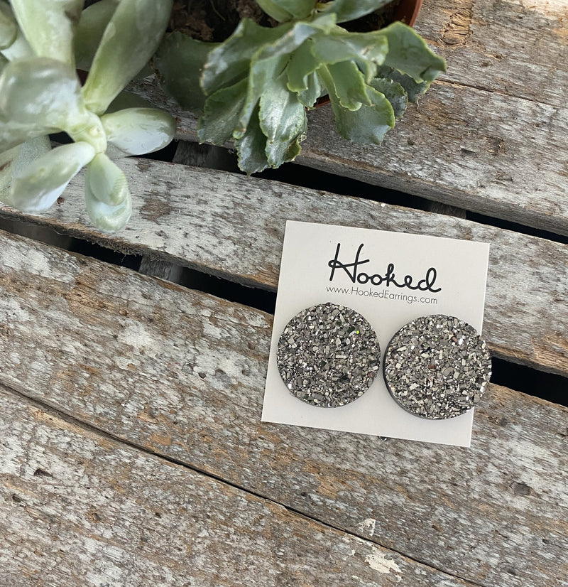 Dazzling Deluxe Druzy-Style Studs in Pewter - 25mm