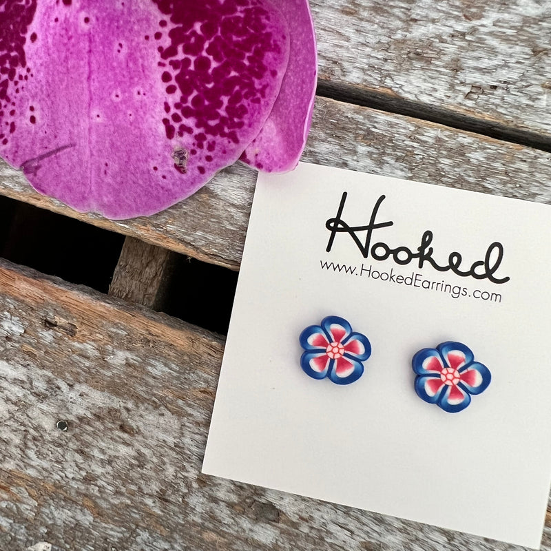Royal and Pink Flower Clay Studs