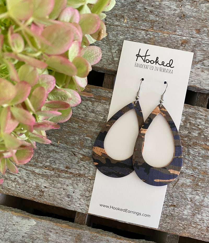 Indigo Camo Cork Teardrop Cutouts - Medium