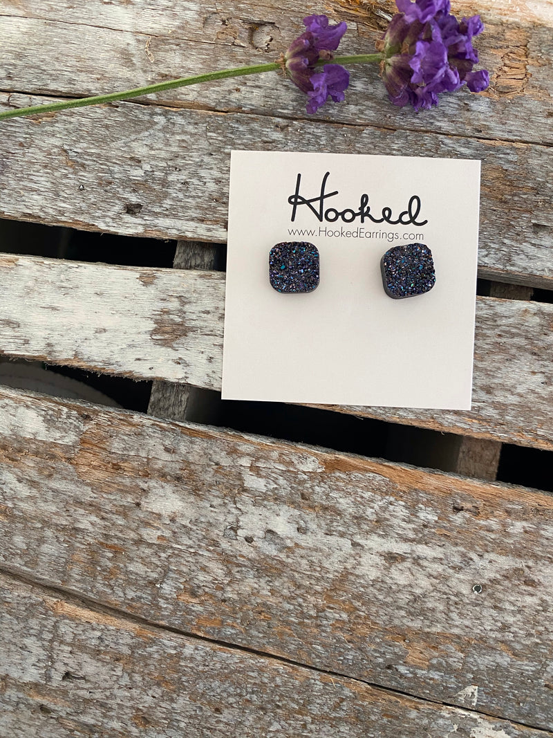 Druzy-Style Square Studs - 10mm