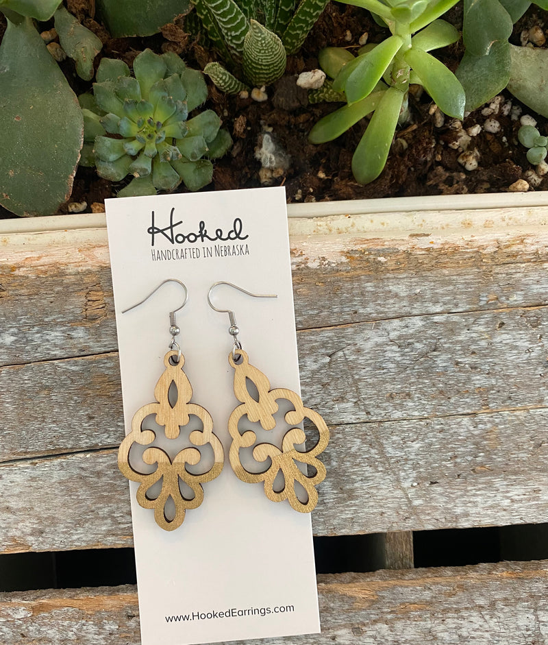 Wooden Deluxe Cutout Earrings - Small/Medium Filigree