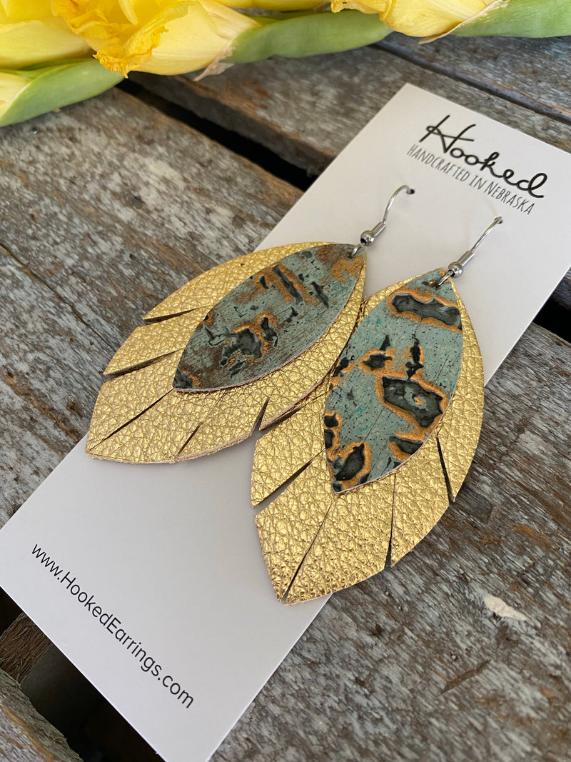 Patina on Gold Fringe Layered Petals - Large