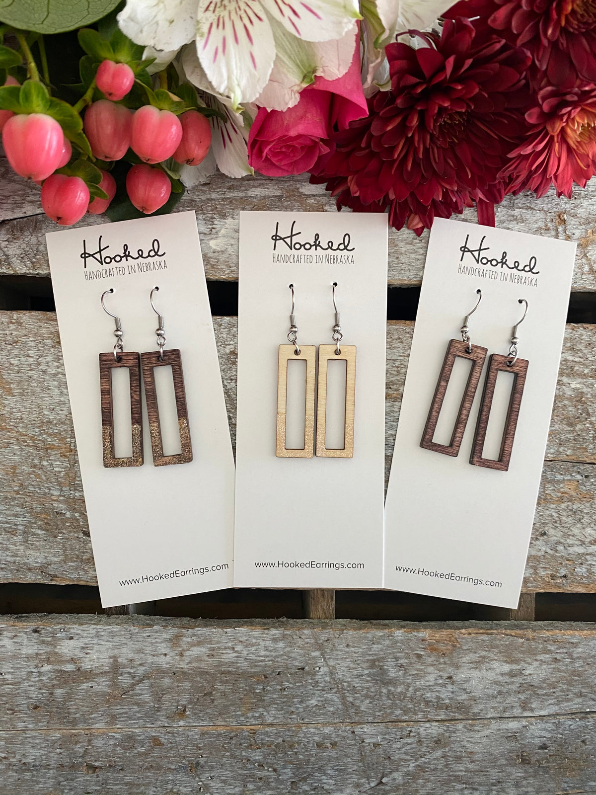 Wooden Rectangle Cutout Earrings - Small