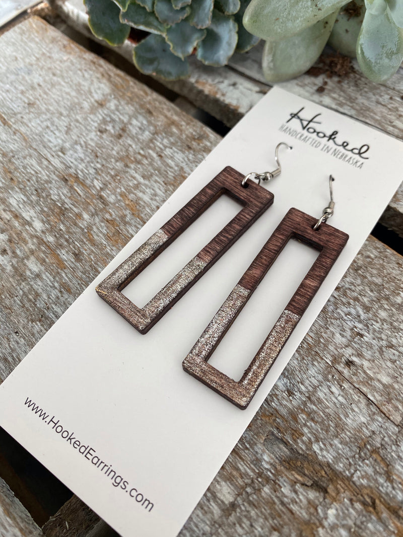 Wooden Rectangle Cutout Earrings - Medium