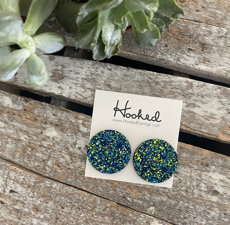 Dazzling Deluxe Druzy-Style Studs in Blue Green - 25mm