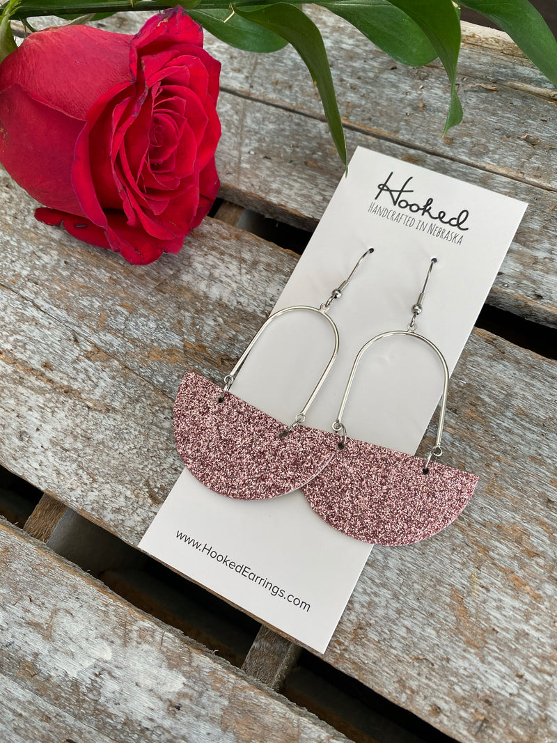 Rose Gold Glitz Suspended Half Moons