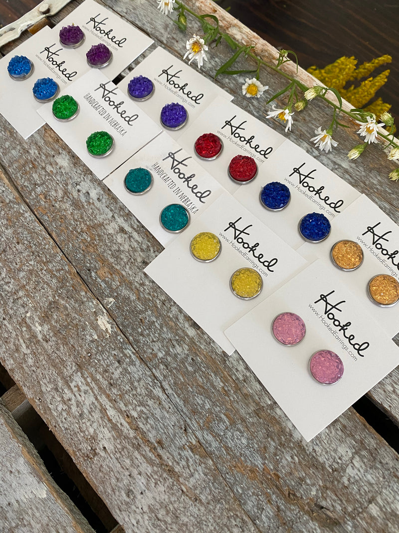 Druzy-Style Round Studs - Colors - 12mm