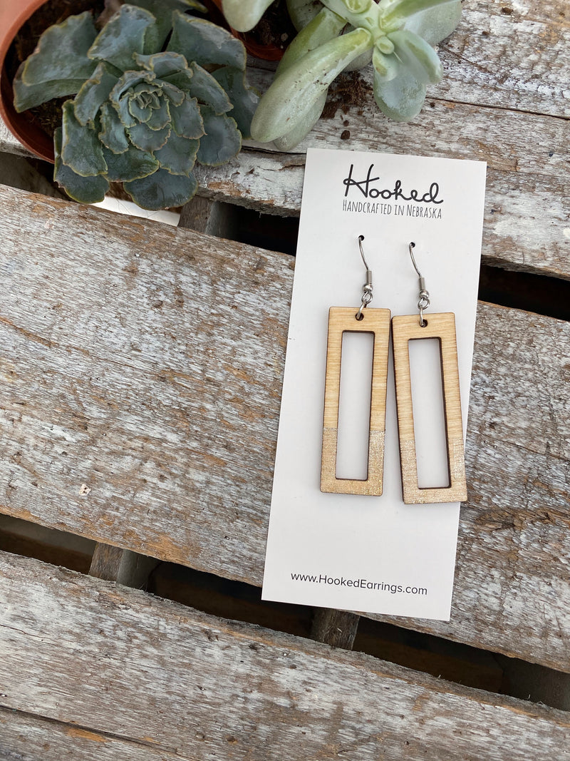 Wooden Rectangle Cutout Earrings - Medium