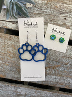 Wooden Cutout Earrings - Paw Print - Custom Colors