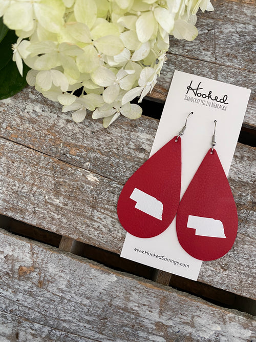 Nebraska State Pride Teardrops in Red/White- Large