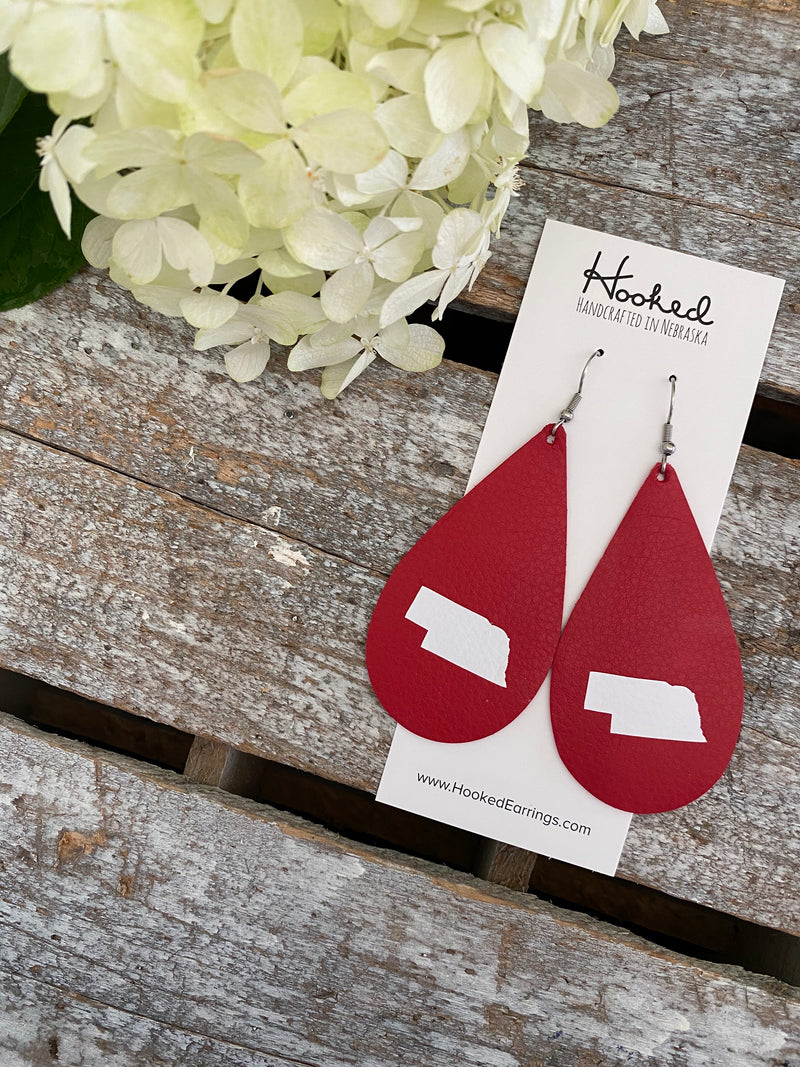 Nebraska State Pride Teardrops in Red/White- Large