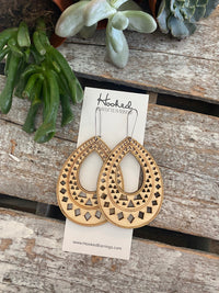 Wooden Deluxe Cutout Earrings - Large Teardrop