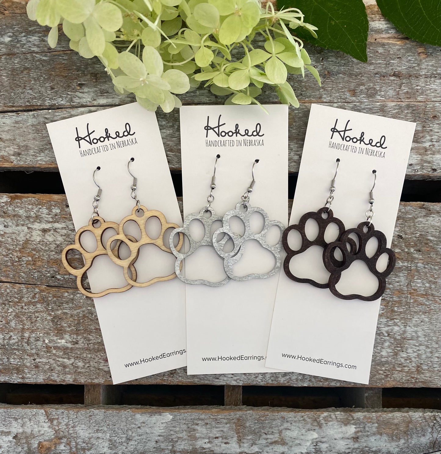 Wooden Cutout Earrings - Paw Print - Custom Colors