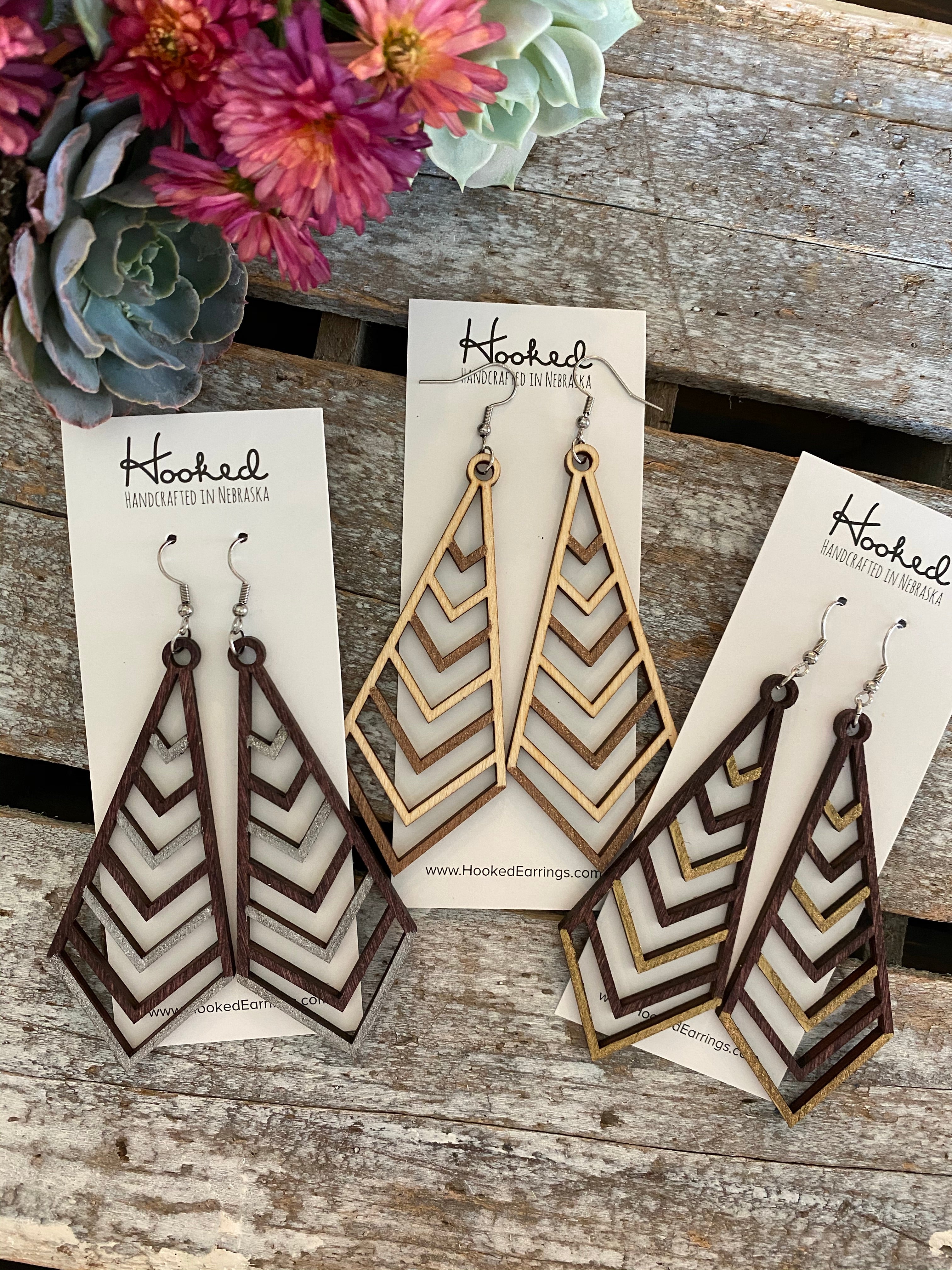 Wooden Earrings XL Stacked Chevron Hooked LLC