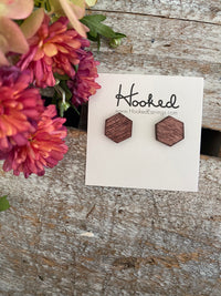 Wooden Hex Stud Earrings - 12mm