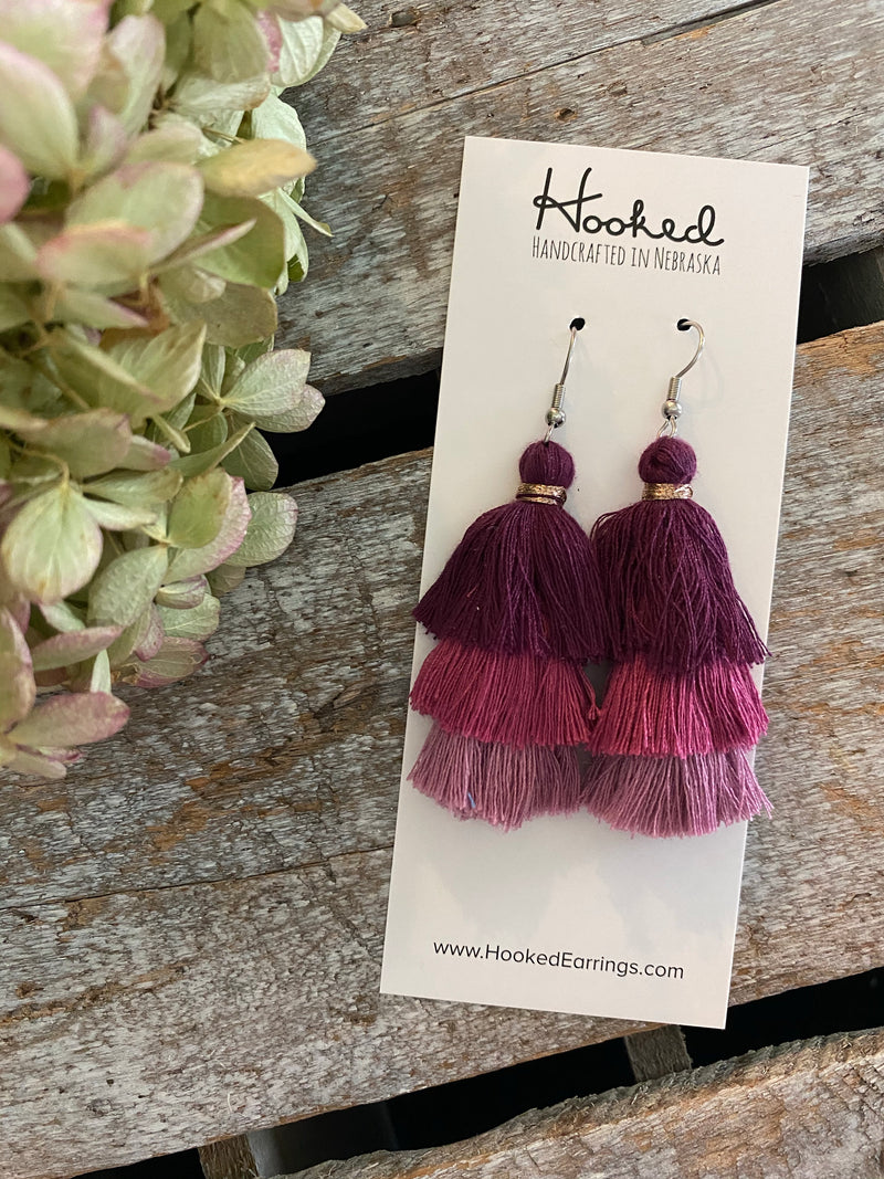 Plum Ombré Tassel Earrings - Medium