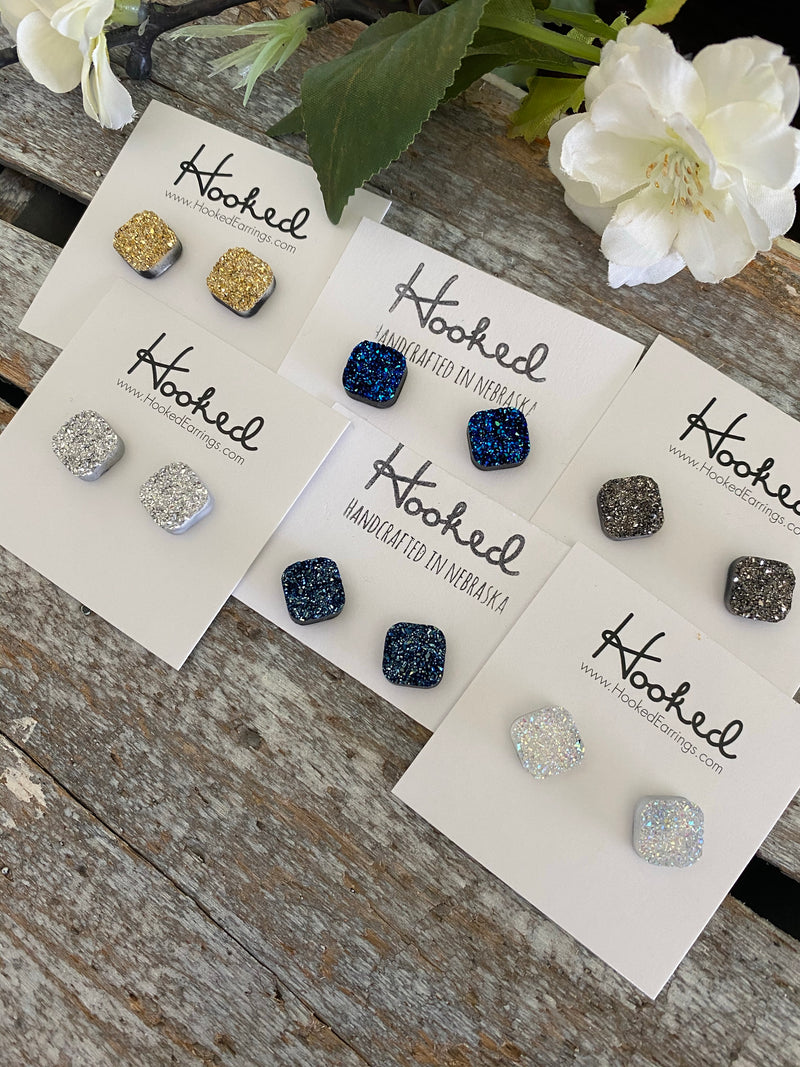 Druzy-Style Square Studs - 10mm