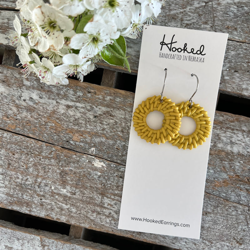 Yellow Rattan Cutout Earrings - Waterproof, Pool Ready