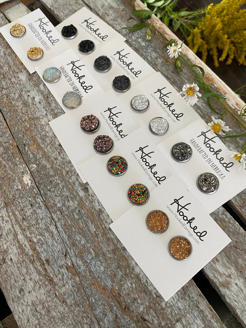 Druzy-Style Round Studs - Neutrals - 12mm