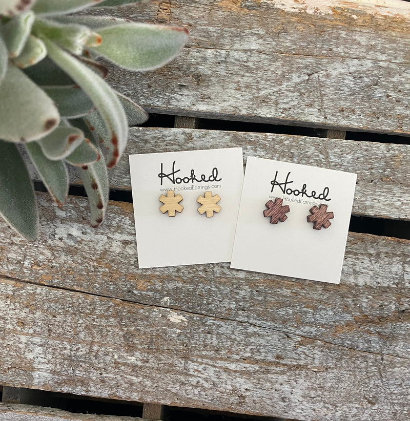 Wooden Star of Life Stud Earrings - 12mm
