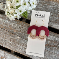 Raspberry and Gold Pave Rhinestone Hoops - Medium