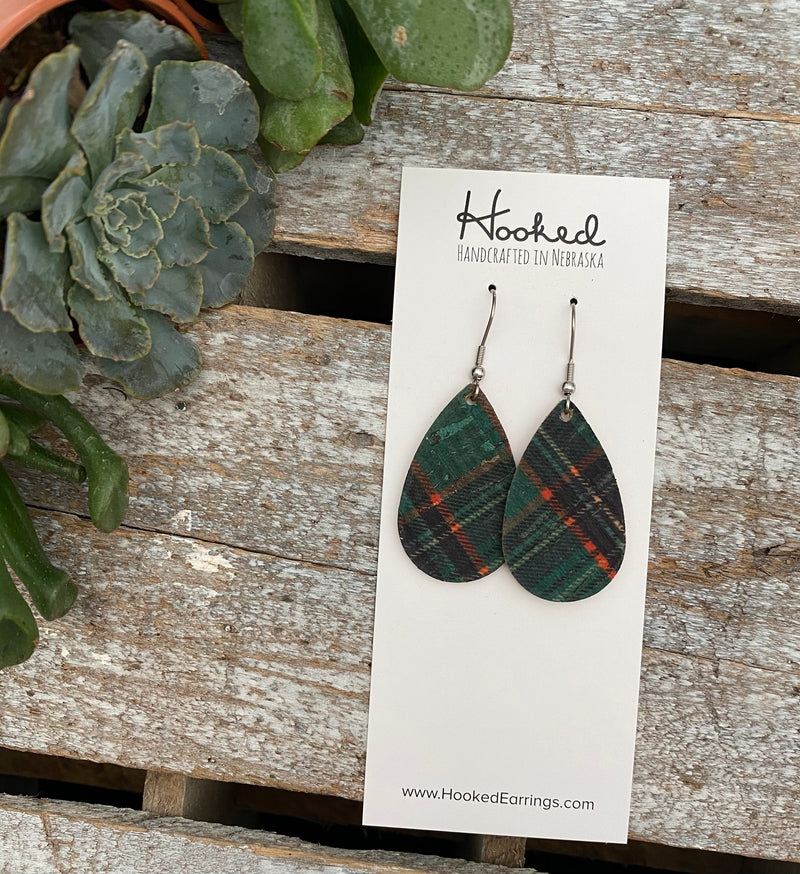 Irish Plaid Cork Teardrops - Small
