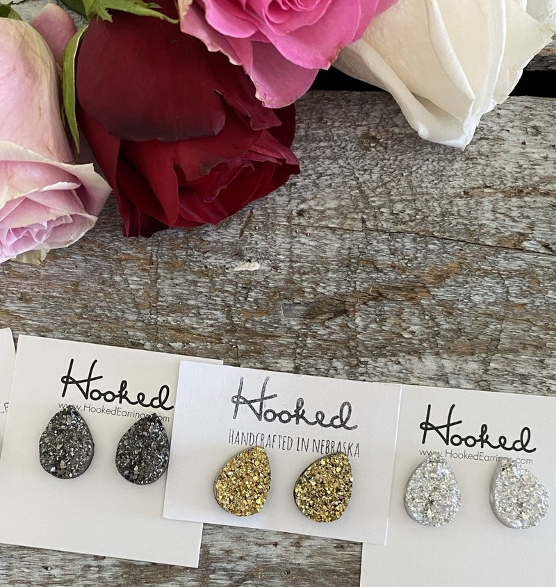 Druzy-Style Teardrop Studs - Large