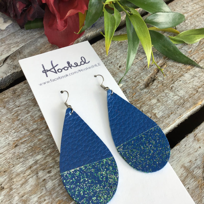 Glitter Dipped Blue Teardrops - Medium