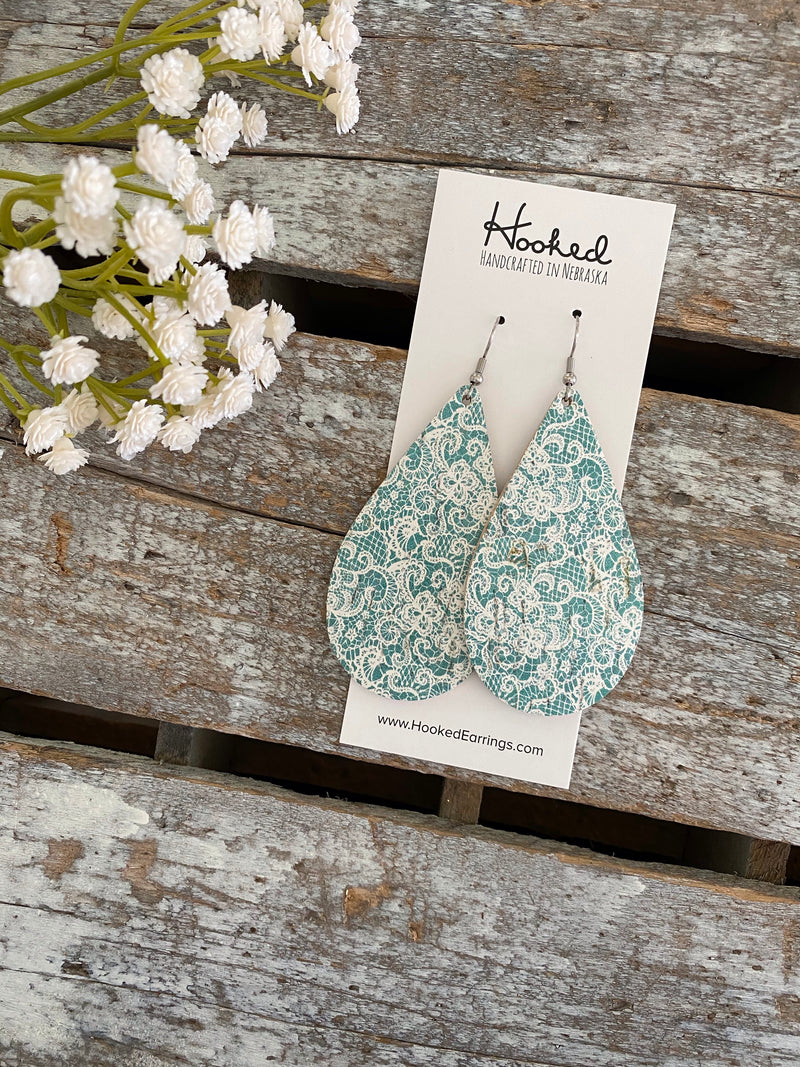 Lacey Cork Teardrops in Tiffany - Large