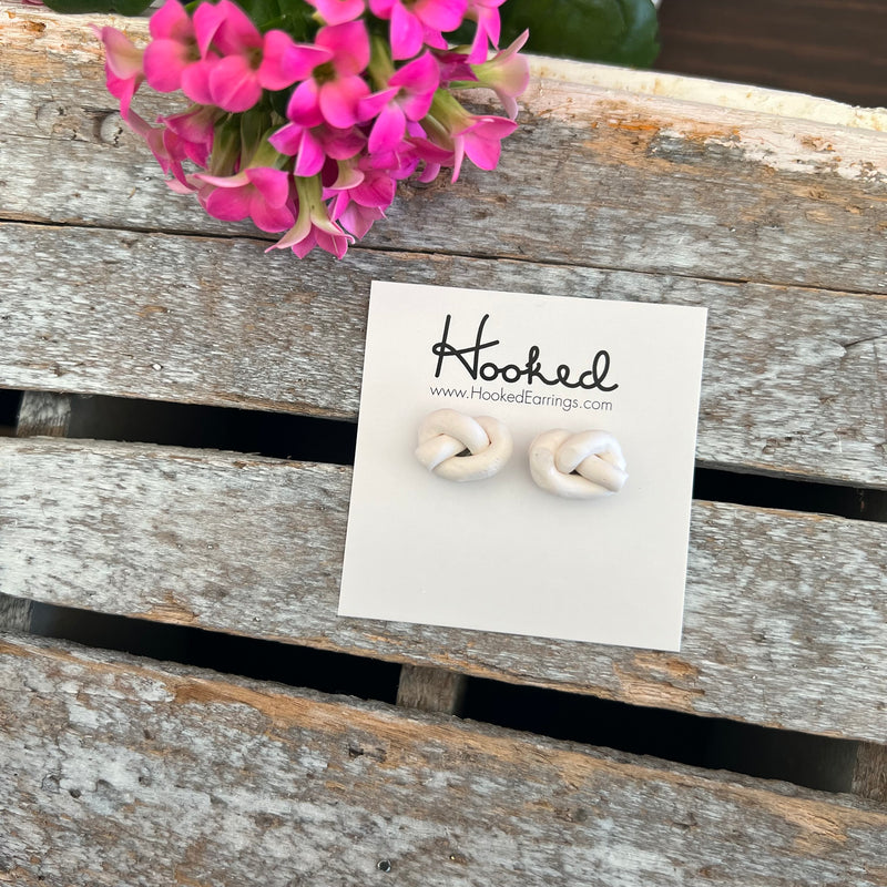 Knotted White Clay Studs