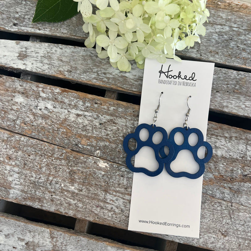 Wooden Cutout Earrings - Paw Print - Custom Colors