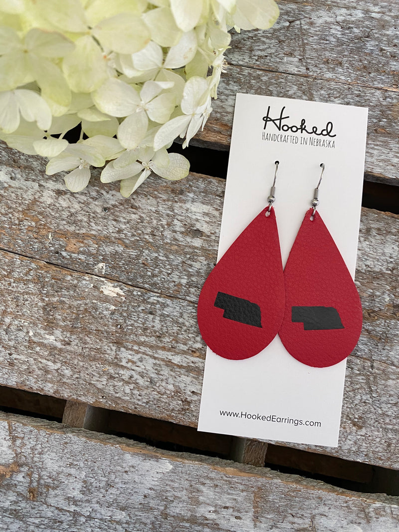 Nebraska State Pride Teardrops in Red/Black - Medium