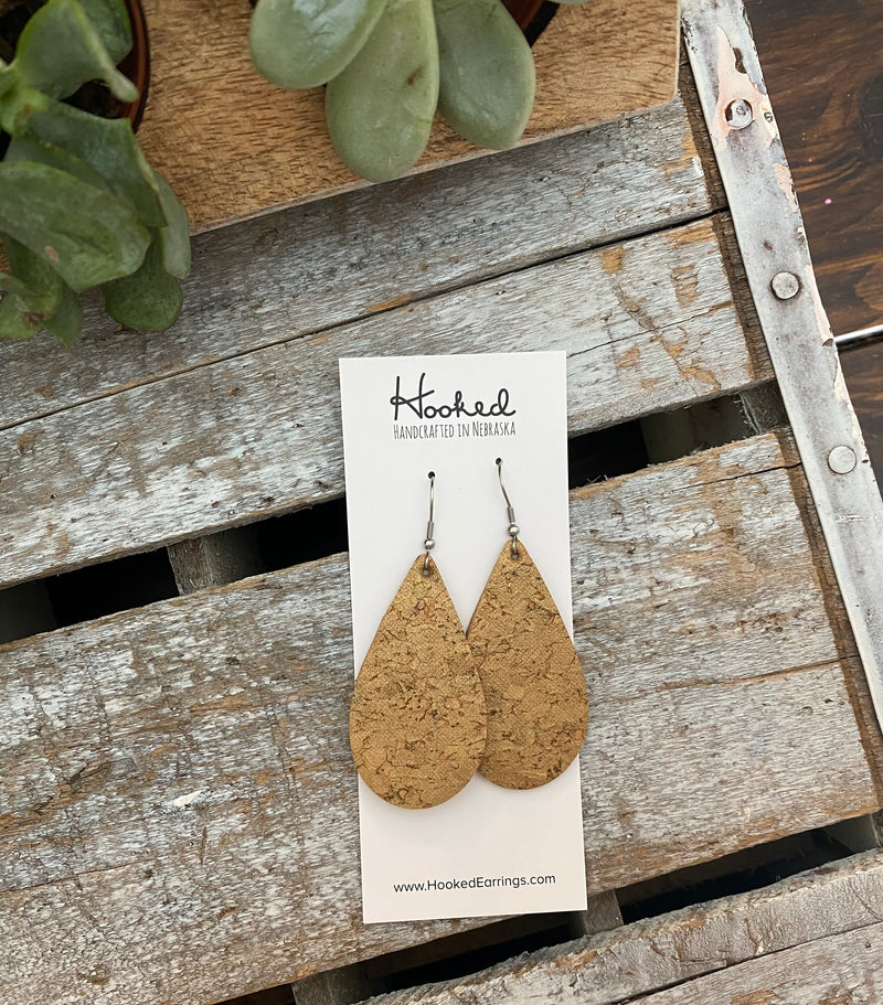Gilded Cork Leather Teardrops - Medium