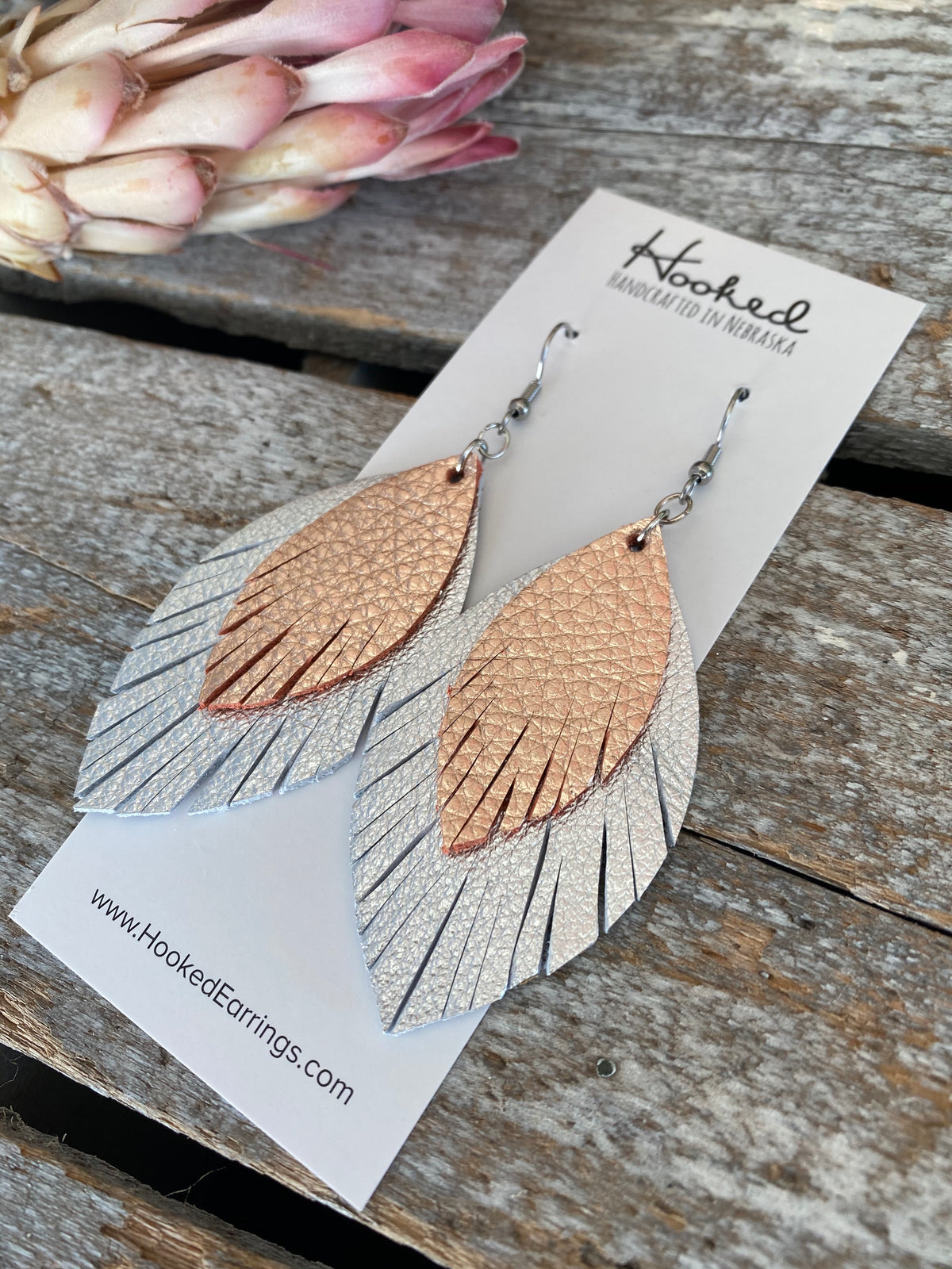 Rose and Silver Layered Fringe Petals - Large