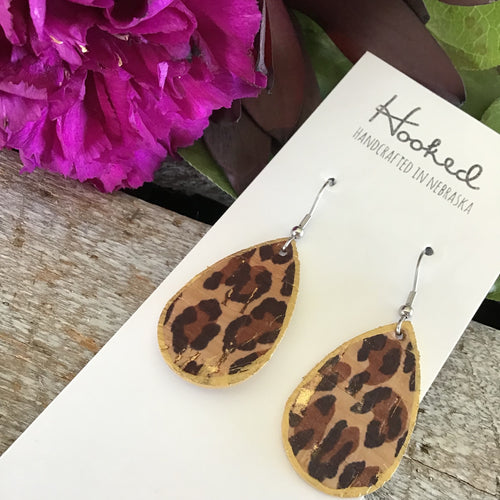 Sassy Cork Leather Teardrops Edged in Gold - Small