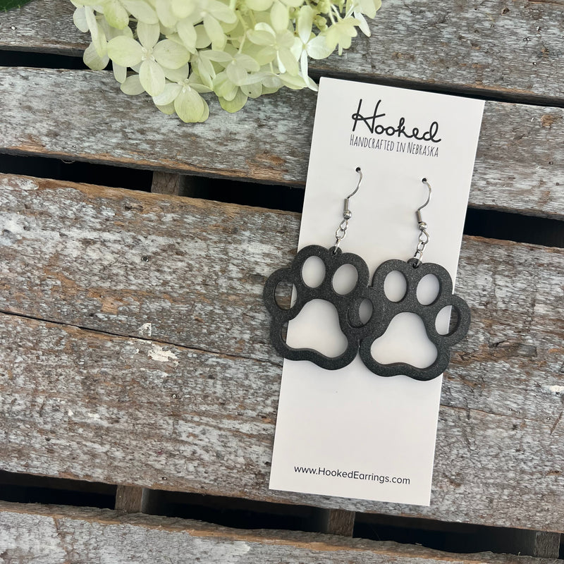 Wooden Cutout Earrings - Paw Print - Custom Colors