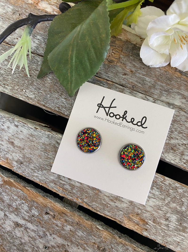 Druzy-Style Round Studs - Neutrals - 12mm