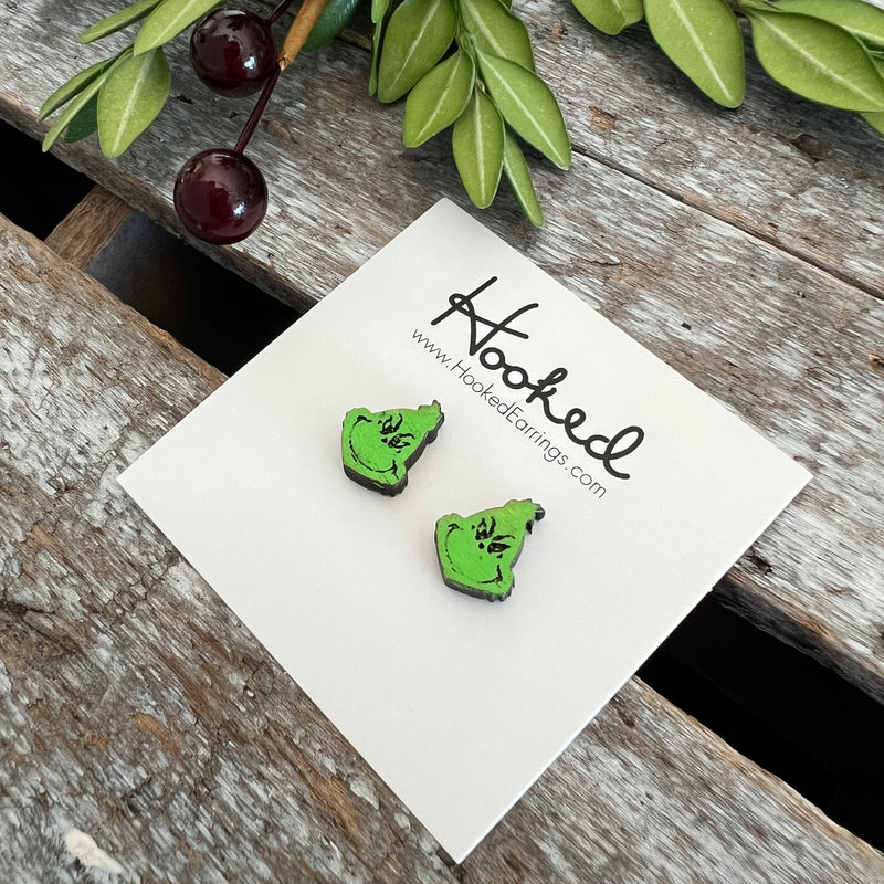 Green Guy Wooden Stud Earrings