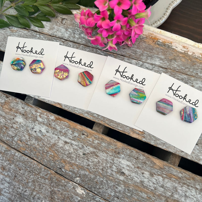 Rainbow Swirl Clay Studs