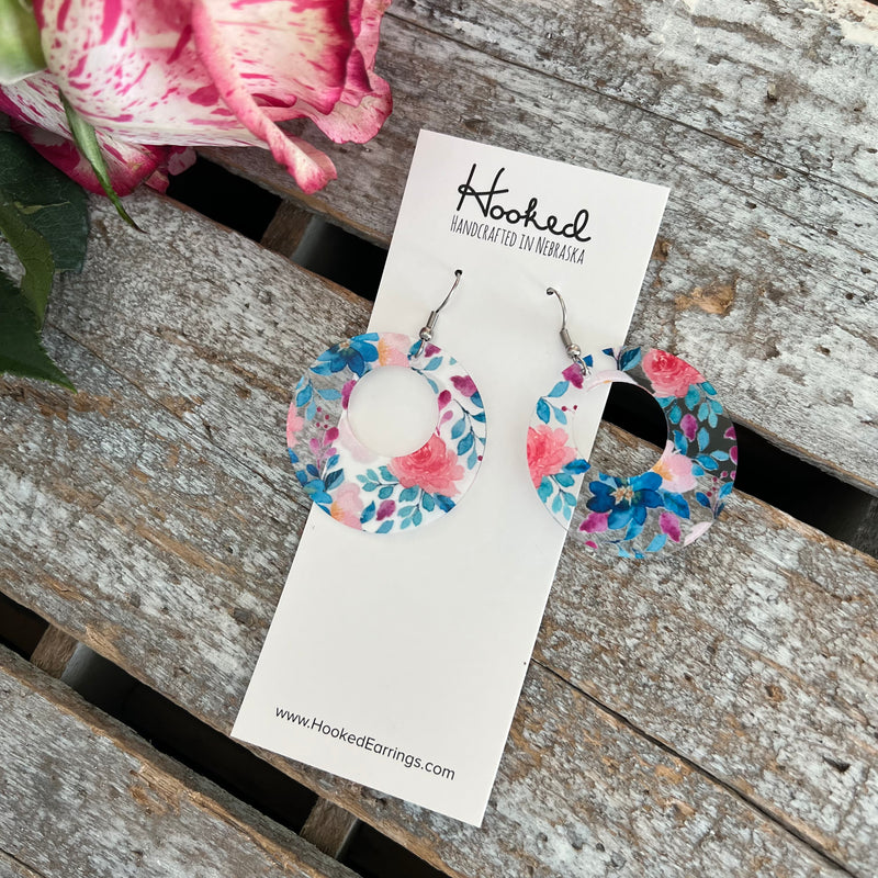Clearly Pink Floral Pool Earrings - Circle Cutout