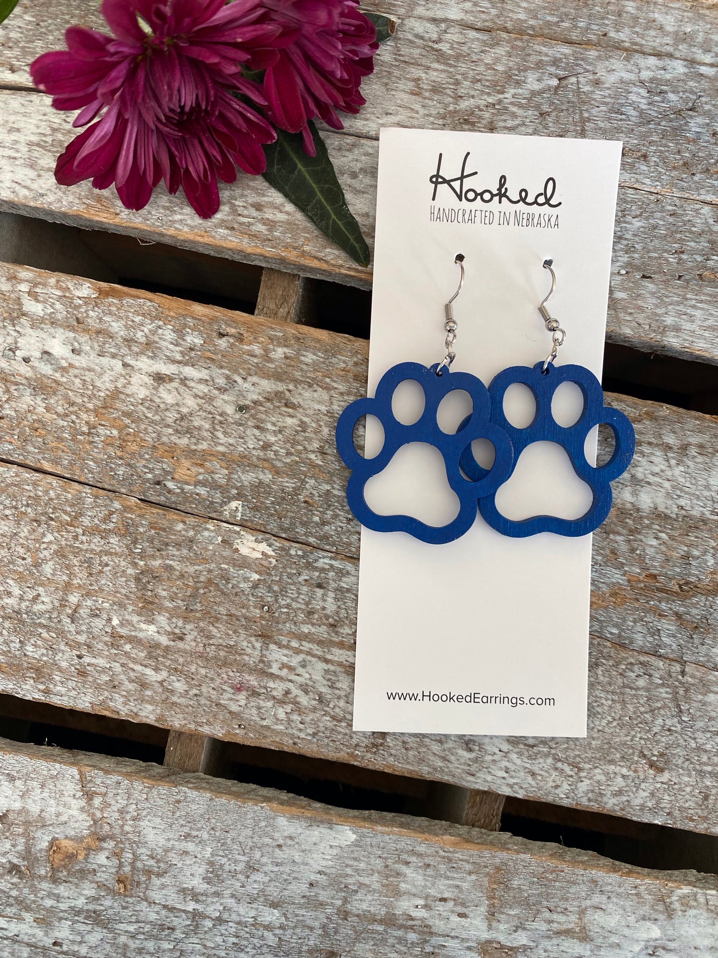 Wooden Cutout Earrings - Paw Print - Custom Colors