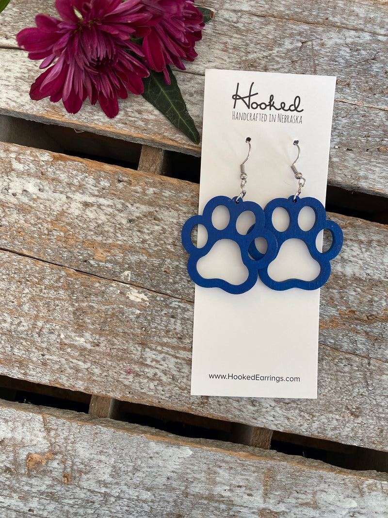 Wooden Cutout Earrings - Paw Print - Custom Colors