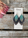 Aqua and Navy Layered, Glittered Fringe Petals - Large