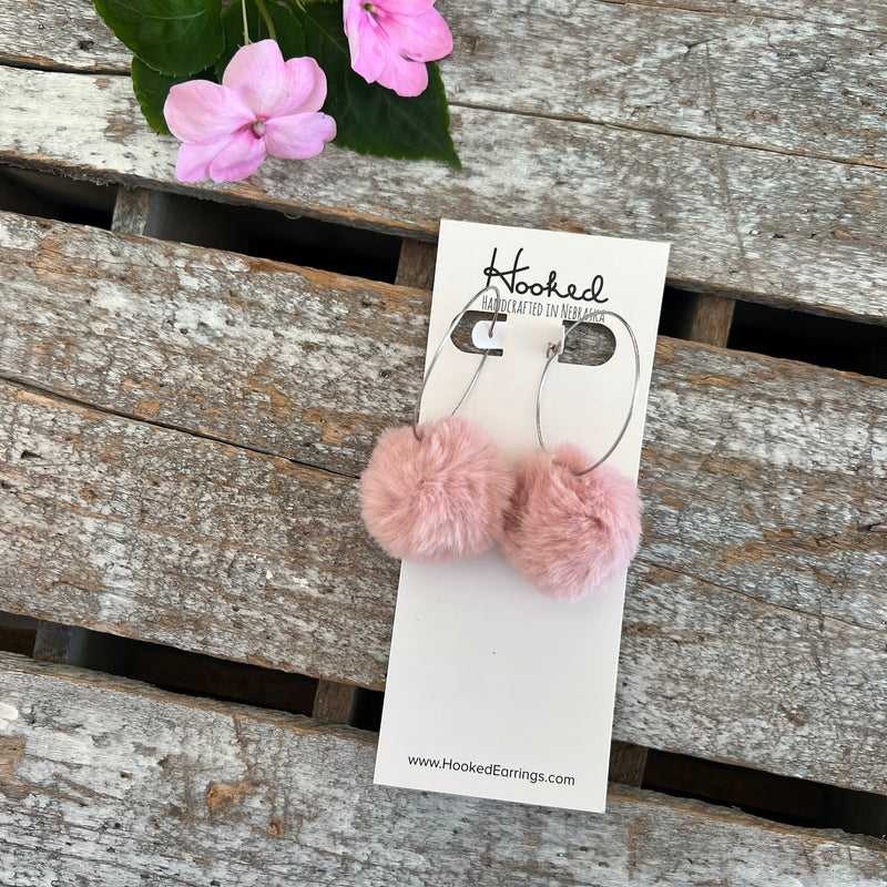 Pom Pom Earrings - Petal Pink - Medium